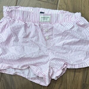 American Eagle Pink and White Striped Lounge Shorts